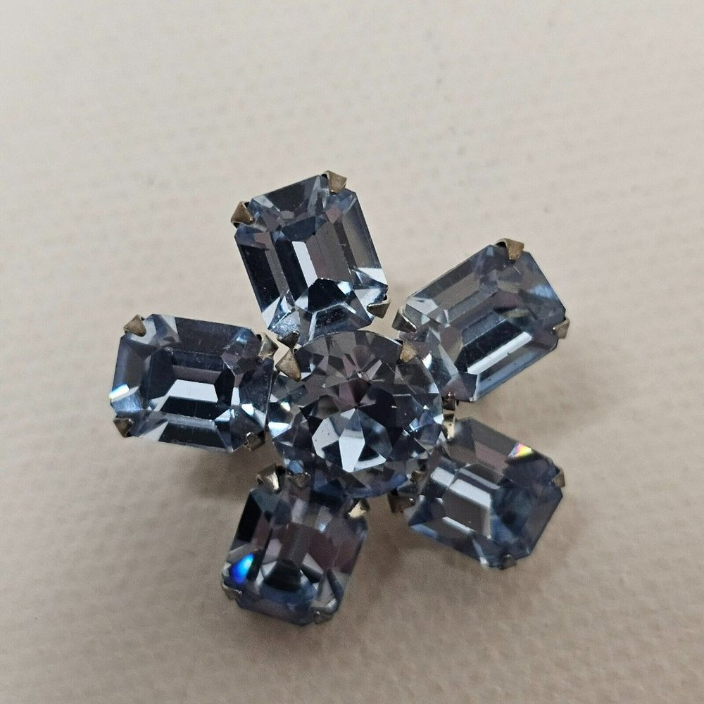 Vintage Silver Tone Light Blue Rhinestone Brooch Pin Not Marked
